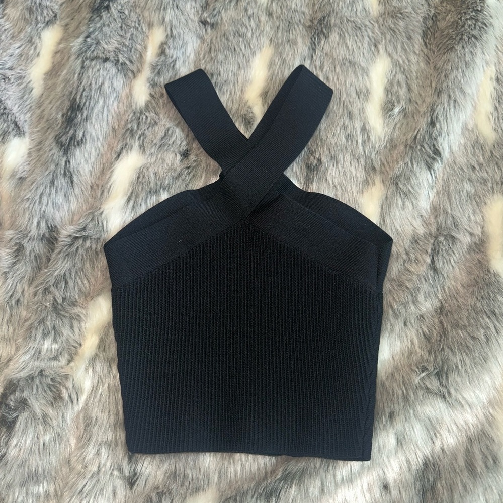 Babaton sculpt knit cross cross front top black size XS - Picture 3 of 4